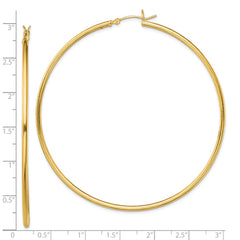 QE13131 Sterling Silver Gold-Tone Polished 2x70mm Hoop Earrings