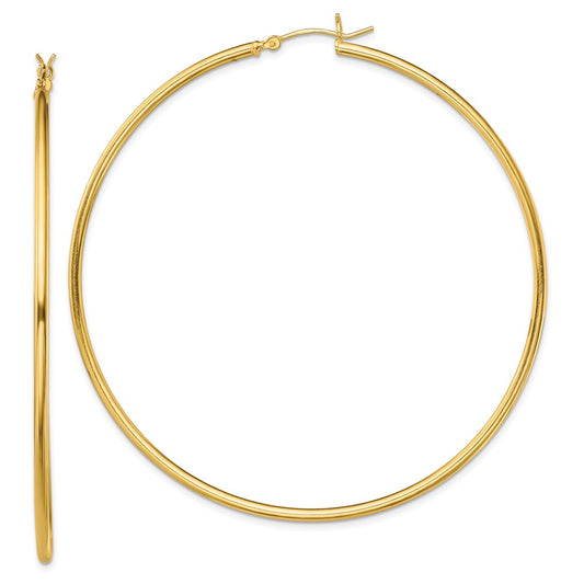 QE13131 Sterling Silver Gold-Tone Polished 2x70mm Hoop Earrings