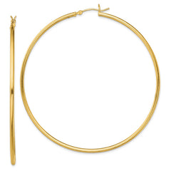 QE13131 Sterling Silver Gold-Tone Polished 2x70mm Hoop Earrings