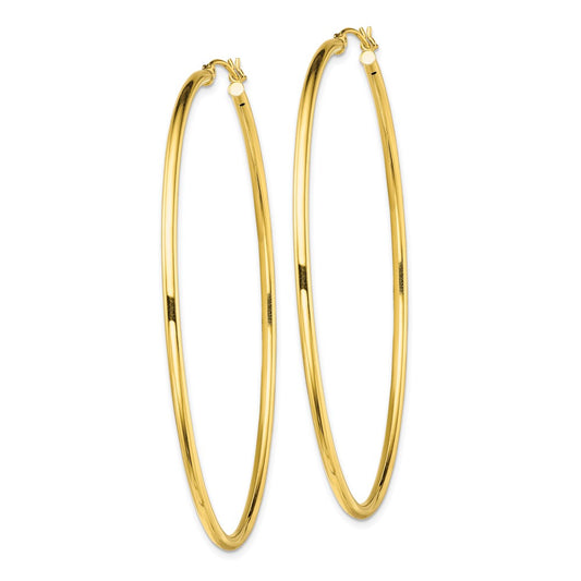 QE13132 Sterling Silver Gold-Tone Polished 2x65mm Hoop Earrings