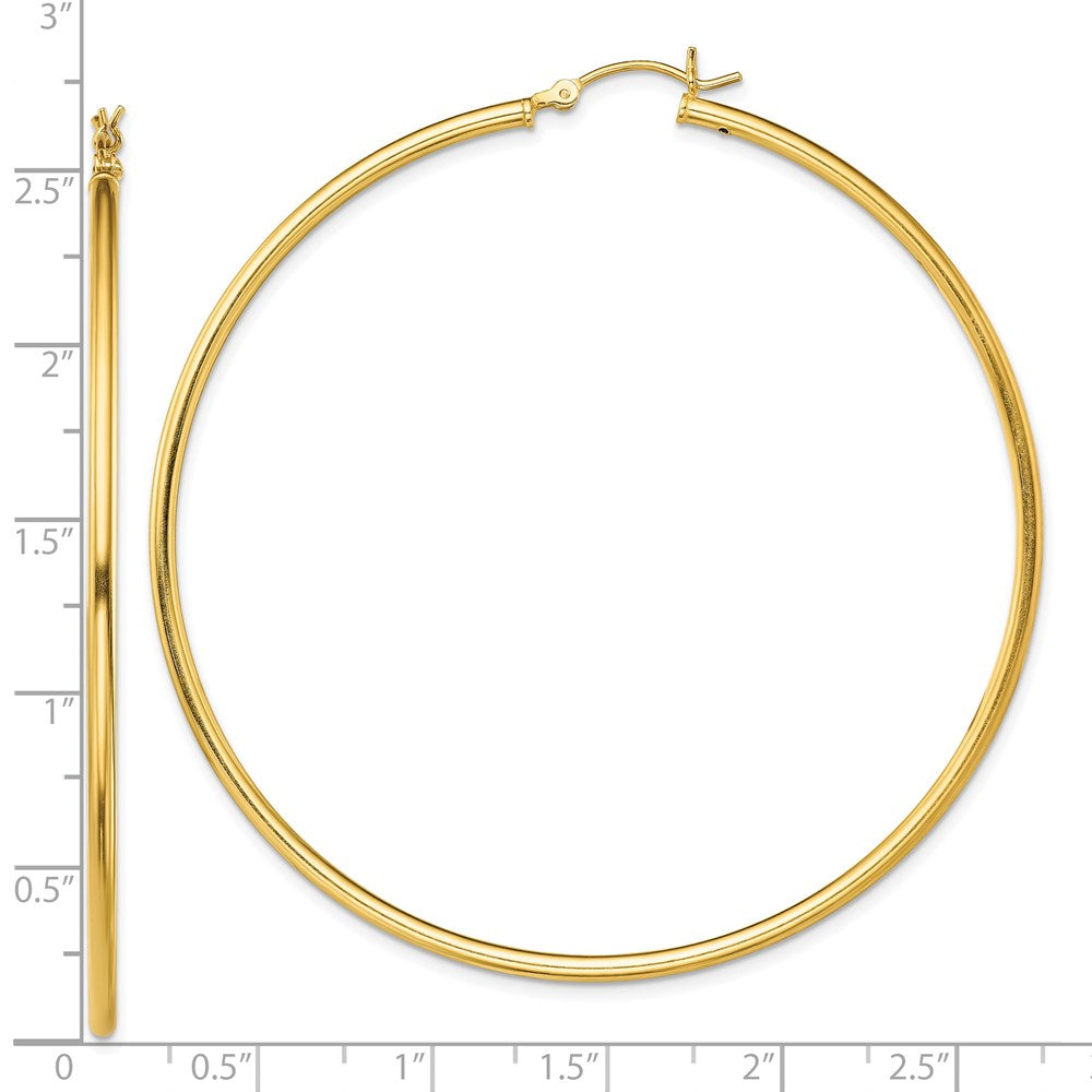 QE13132 Sterling Silver Gold-Tone Polished 2x65mm Hoop Earrings