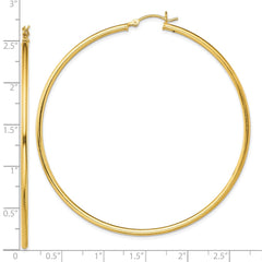 QE13132 Sterling Silver Gold-Tone Polished 2x65mm Hoop Earrings
