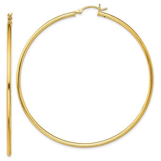 QE13132 Sterling Silver Gold-Tone Polished 2x65mm Hoop Earrings