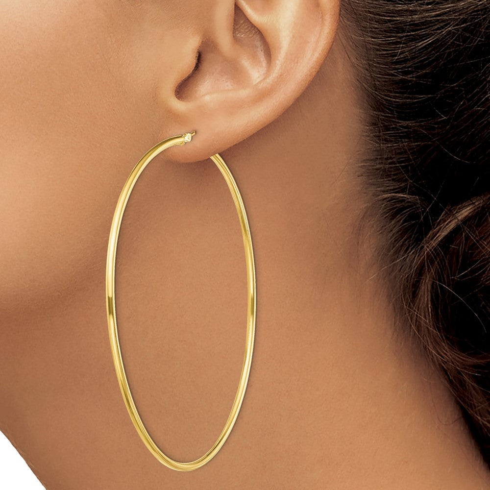 QE13133 Sterling Silver Gold-Tone Polished 2x80mm Hoop Earrings