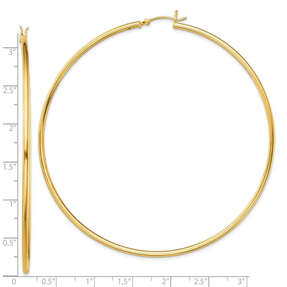 QE13133 Sterling Silver Gold-Tone Polished 2x80mm Hoop Earrings