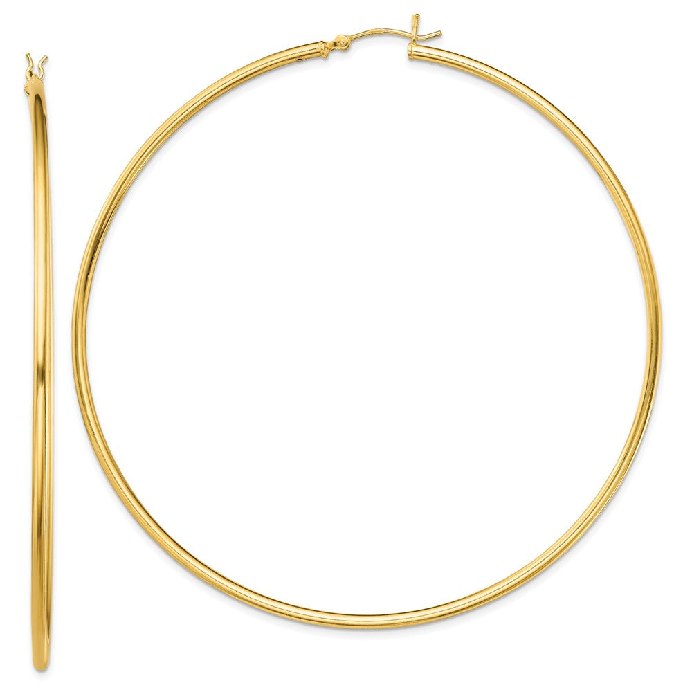 QE13133 Sterling Silver Gold-Tone Polished 2x80mm Hoop Earrings