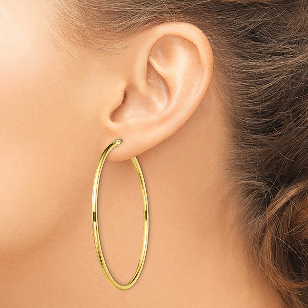 QE13134 Sterling Silver Gold-Tone Polished 2x55mm Hoop Earrings