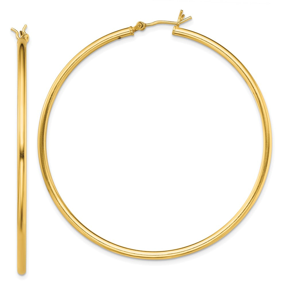 QE13134 Sterling Silver Gold-Tone Polished 2x55mm Hoop Earrings