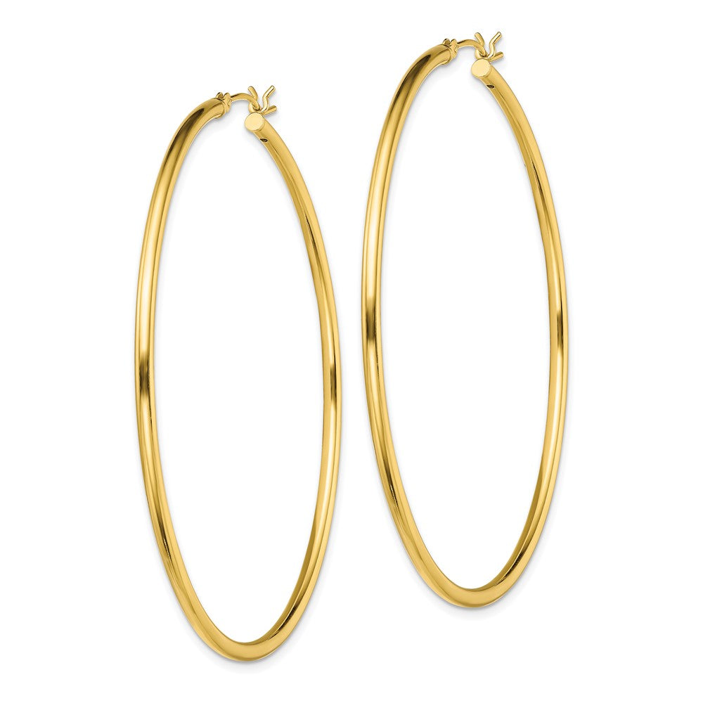 QE13135 Sterling Silver Gold-Tone Polished 2x60mm Hoop Earrings