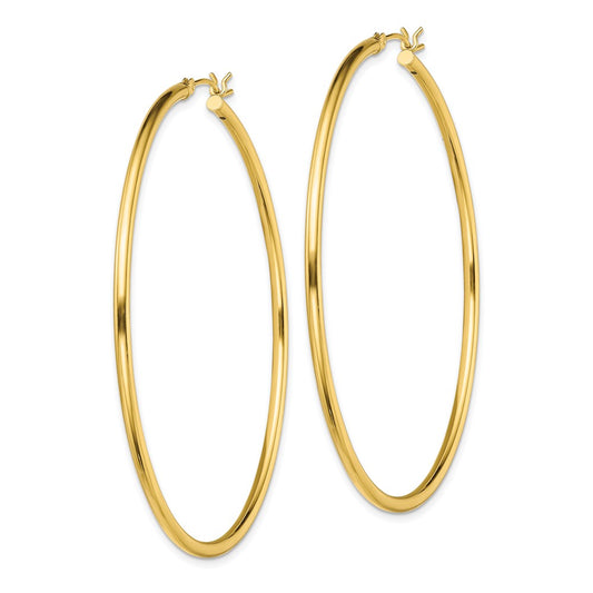 QE13135 Sterling Silver Gold-Tone Polished 2x60mm Hoop Earrings