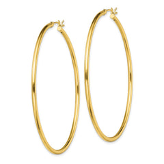 QE13135 Sterling Silver Gold-Tone Polished 2x60mm Hoop Earrings