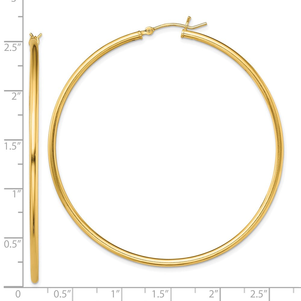 QE13135 Sterling Silver Gold-Tone Polished 2x60mm Hoop Earrings