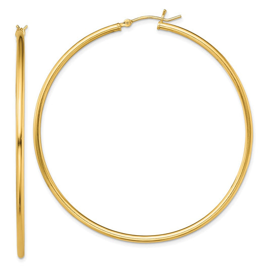 QE13135 Sterling Silver Gold-Tone Polished 2x60mm Hoop Earrings