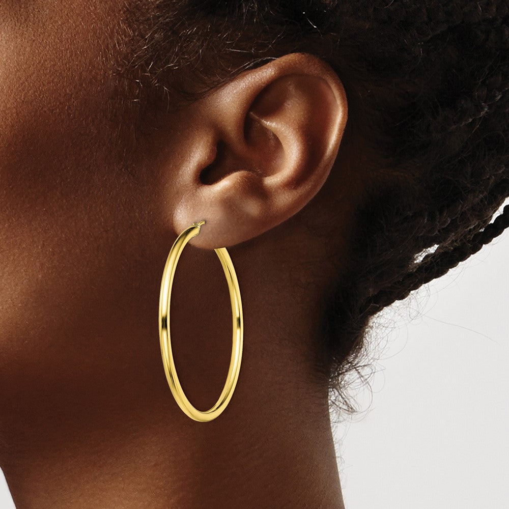 QE13136 Sterling Silver Gold-Tone Polished 2x45mm Hoop Earrings