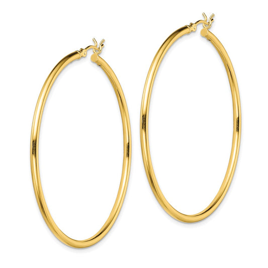 QE13137 Sterling Silver Gold-Tone Polished 2x50mm Hoop Earrings