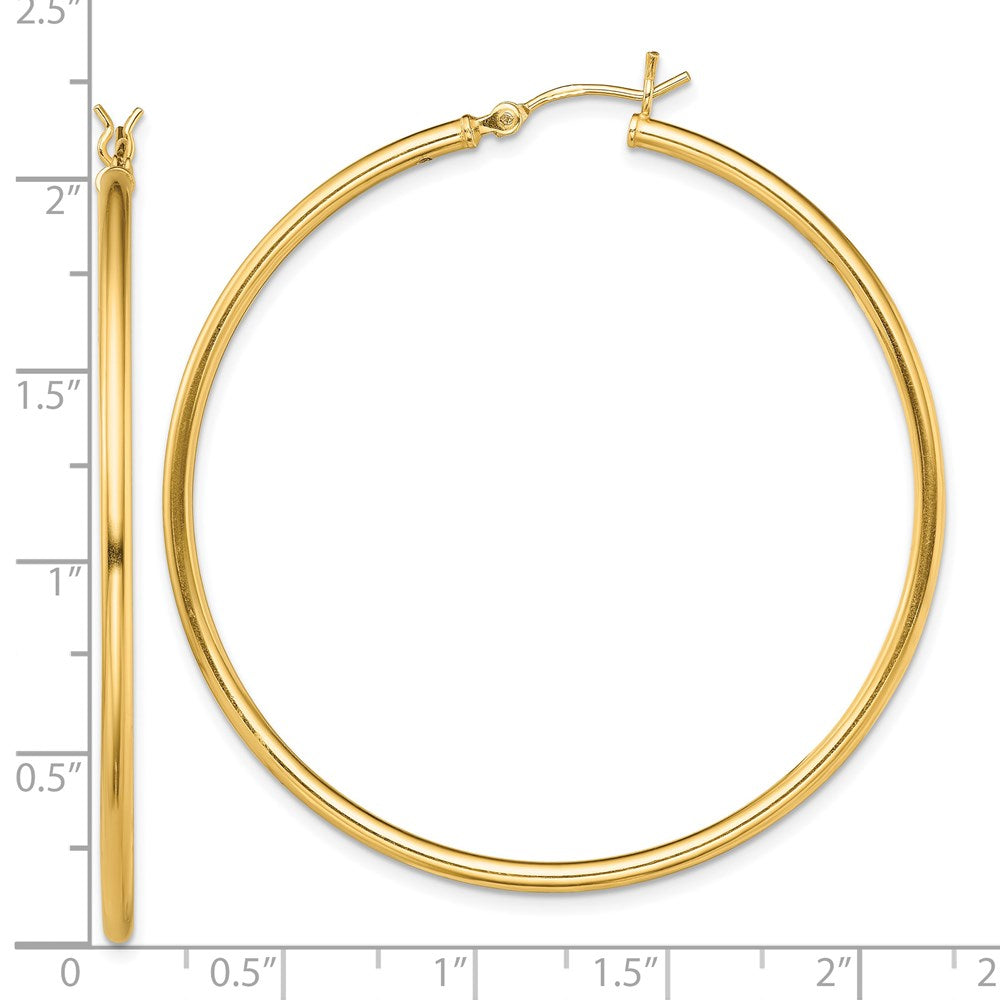 QE13137 Sterling Silver Gold-Tone Polished 2x50mm Hoop Earrings