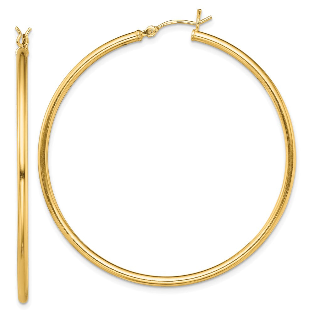 QE13137 Sterling Silver Gold-Tone Polished 2x50mm Hoop Earrings