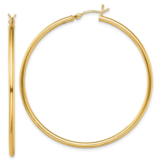 QE13137 Sterling Silver Gold-Tone Polished 2x50mm Hoop Earrings