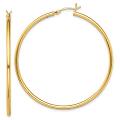QE13137 Sterling Silver Gold-Tone Polished 2x50mm Hoop Earrings