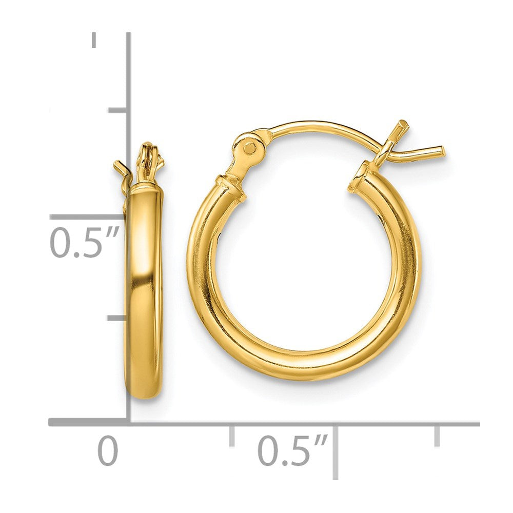 QE13138 Sterling Silver Gold-Tone Polished 2x14mm Hoop Earrings