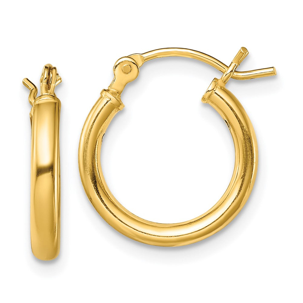QE13138 Sterling Silver Gold-Tone Polished 2x14mm Hoop Earrings