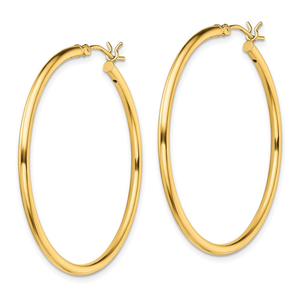 QE13140 Sterling Silver Gold-Tone Polished 2x40mm Hoop Earrings