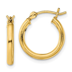 QE13141 Sterling Silver Gold-Tone Polished 2x15mm Hoop Earrings
