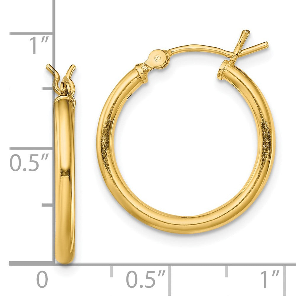 QE13142 Sterling Silver Gold-Tone Polished 2x20mm Hoop Earrings