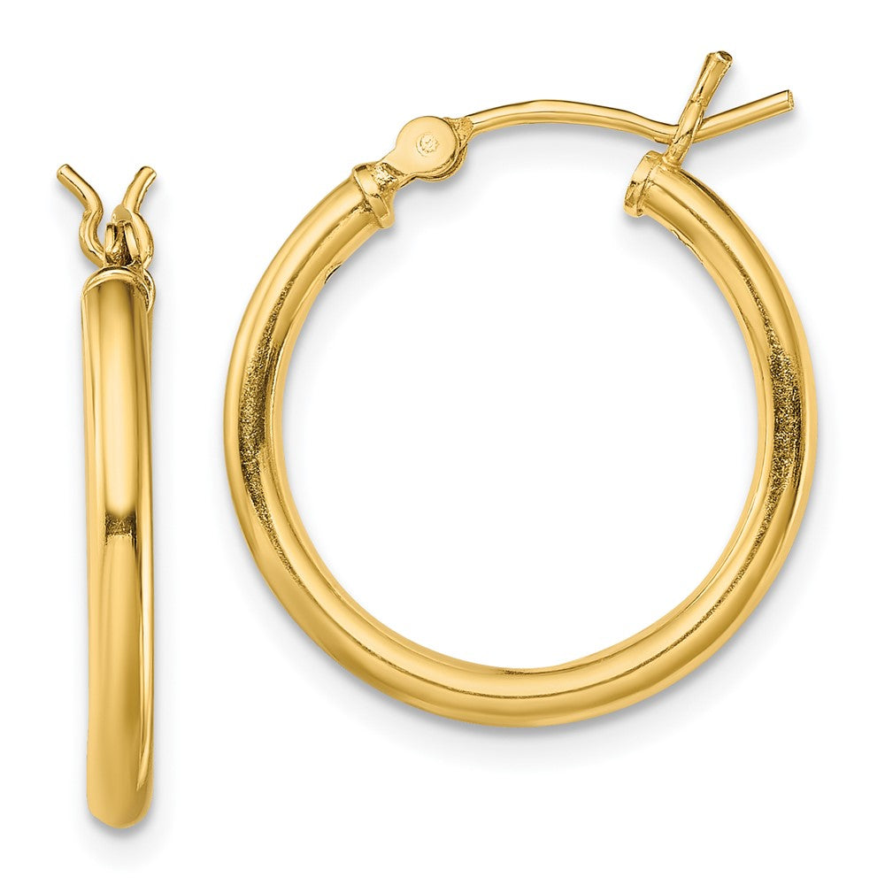QE13142 Sterling Silver Gold-Tone Polished 2x20mm Hoop Earrings