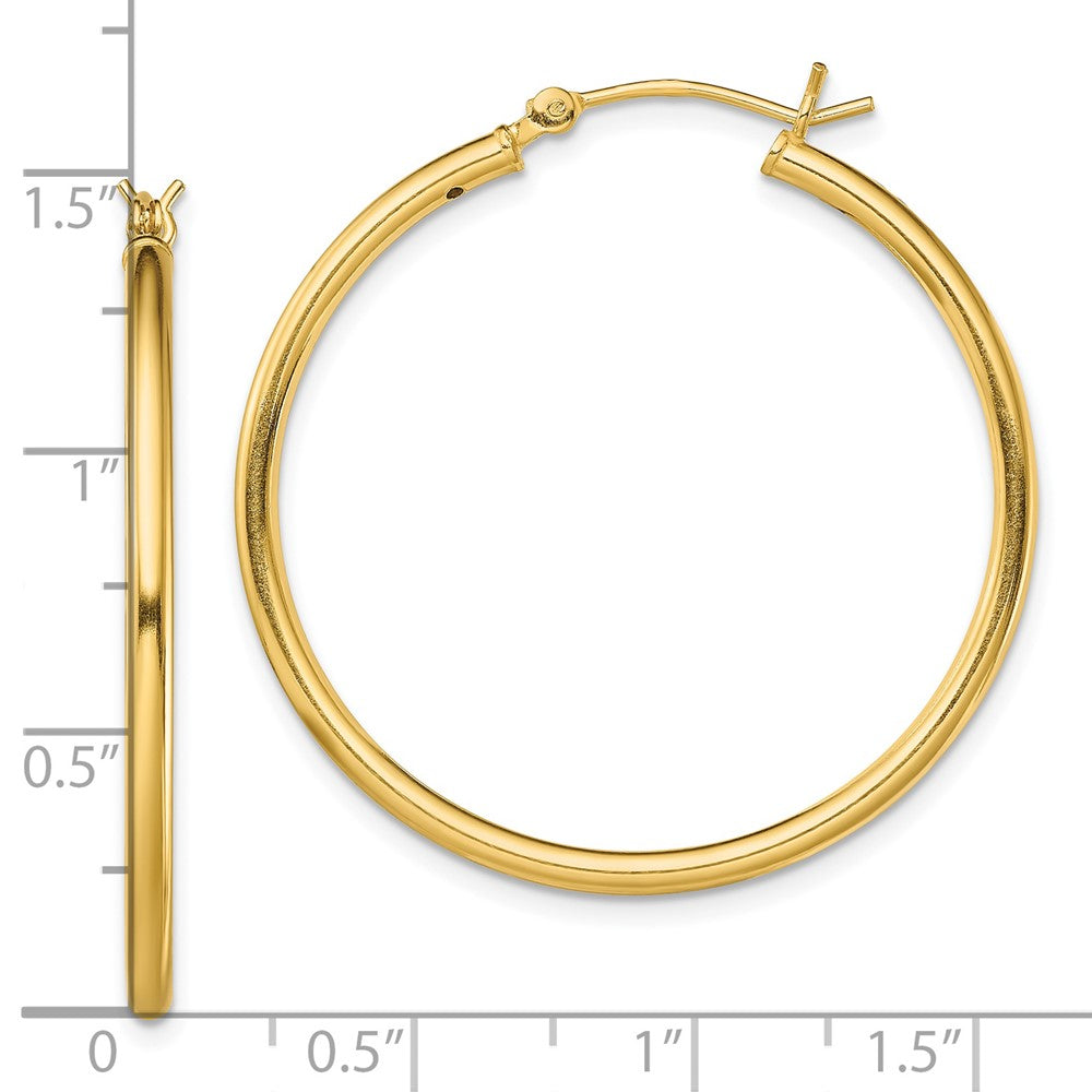 QE13143 Sterling Silver Gold-Tone Polished 2x35mm Hoop Earrings