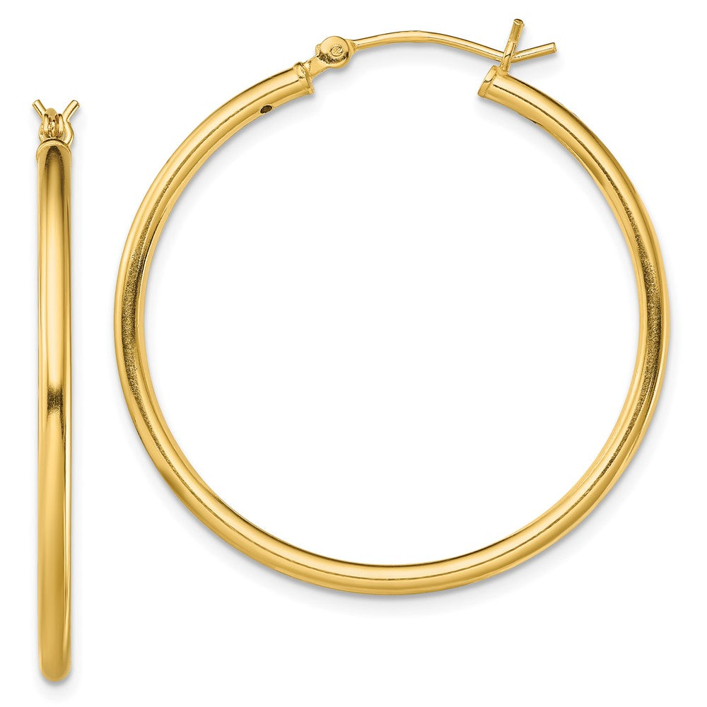 QE13143 Sterling Silver Gold-Tone Polished 2x35mm Hoop Earrings