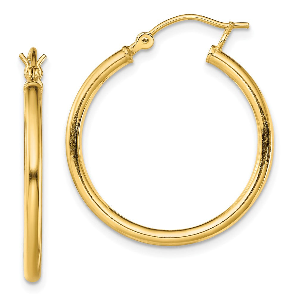 QE13145 Sterling Silver Gold-Tone Polished 2x25mm Hoop Earrings