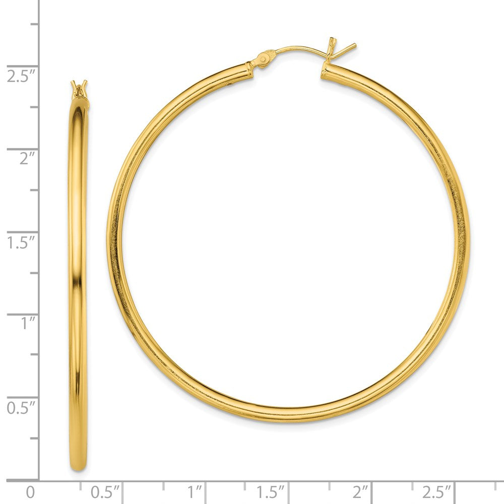 QE13148 Sterling Silver Gold-Tone Polished 2.5x55mm Hoop Earrings