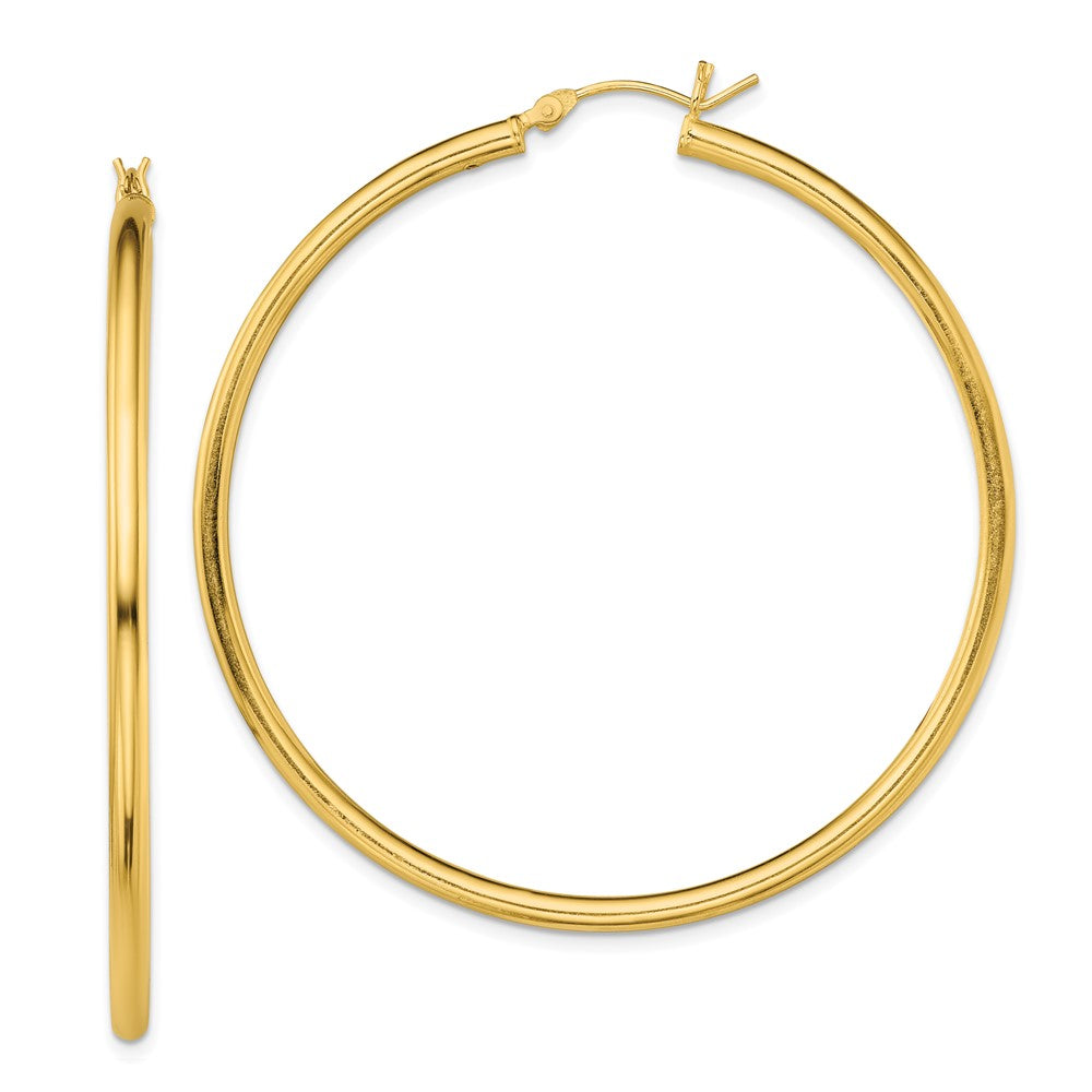 QE13148 Sterling Silver Gold-Tone Polished 2.5x55mm Hoop Earrings
