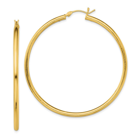QE13148 Sterling Silver Gold-Tone Polished 2.5x55mm Hoop Earrings