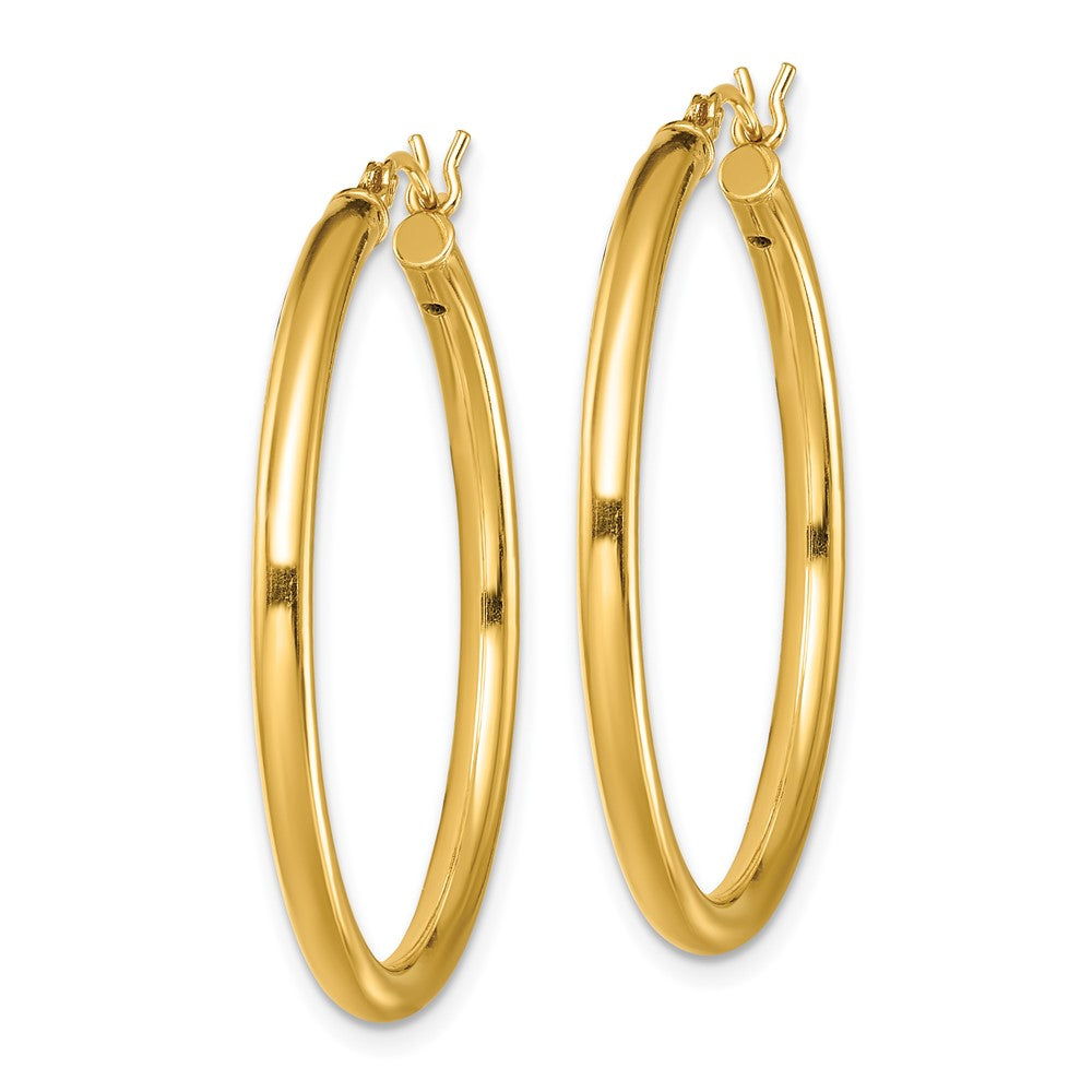 QE13153 Sterling Silver Gold-Tone Polished 2.5x35mm Hoop Earrings