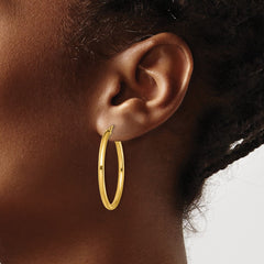 QE13153 Sterling Silver Gold-Tone Polished 2.5x35mm Hoop Earrings