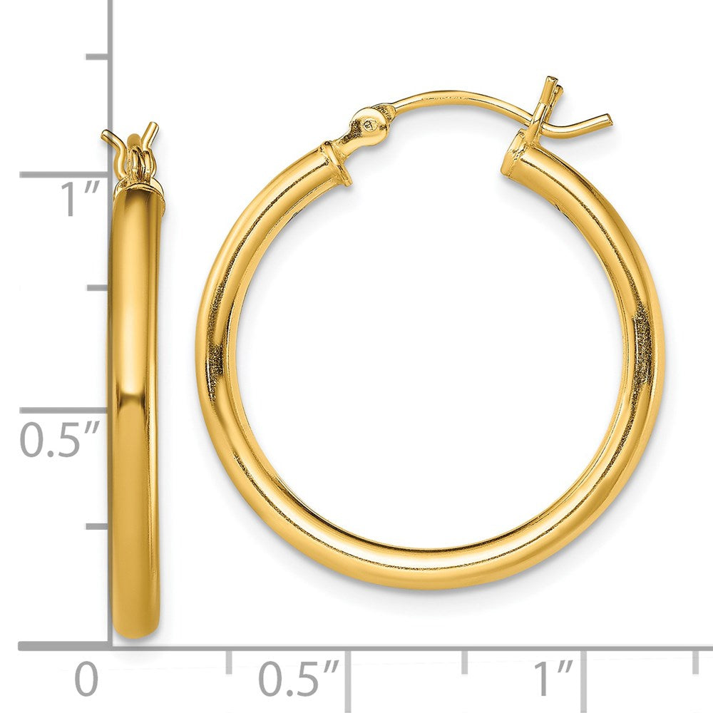 QE13156 Sterling Silver Gold-Tone Polished 2.5x25mm Hoop Earrings