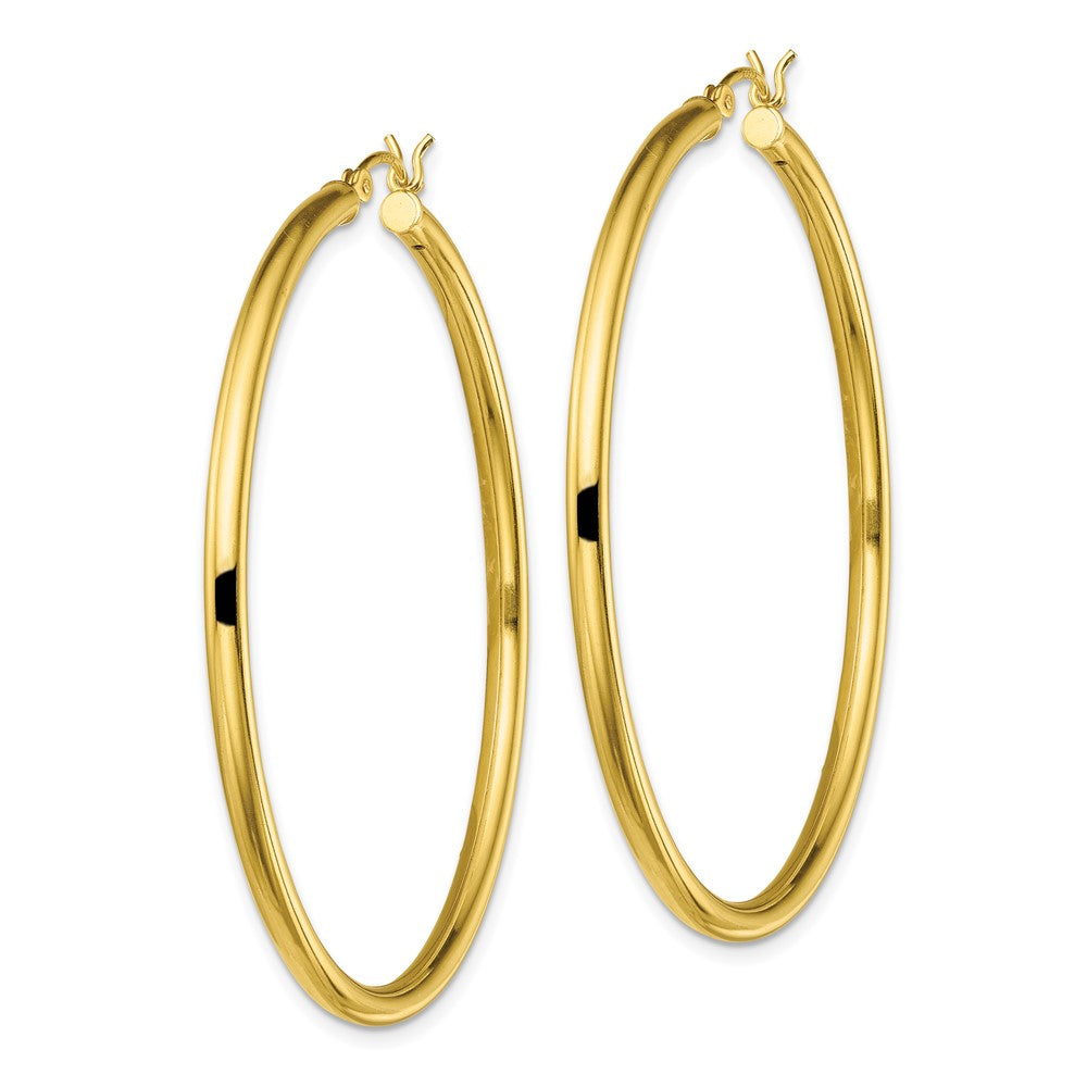 QE13158 Sterling Silver Gold-Tone Polished 2.5x50mm Hoop Earrings