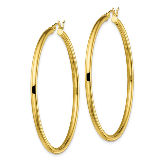 QE13158 Sterling Silver Gold-Tone Polished 2.5x50mm Hoop Earrings