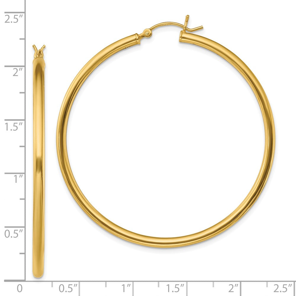 QE13158 Sterling Silver Gold-Tone Polished 2.5x50mm Hoop Earrings
