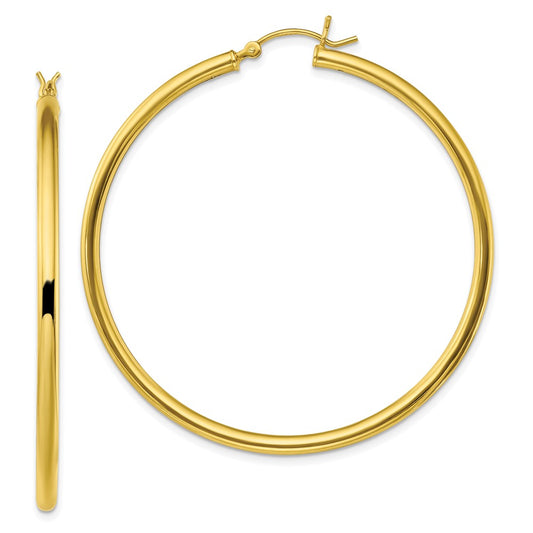 QE13158 Sterling Silver Gold-Tone Polished 2.5x50mm Hoop Earrings