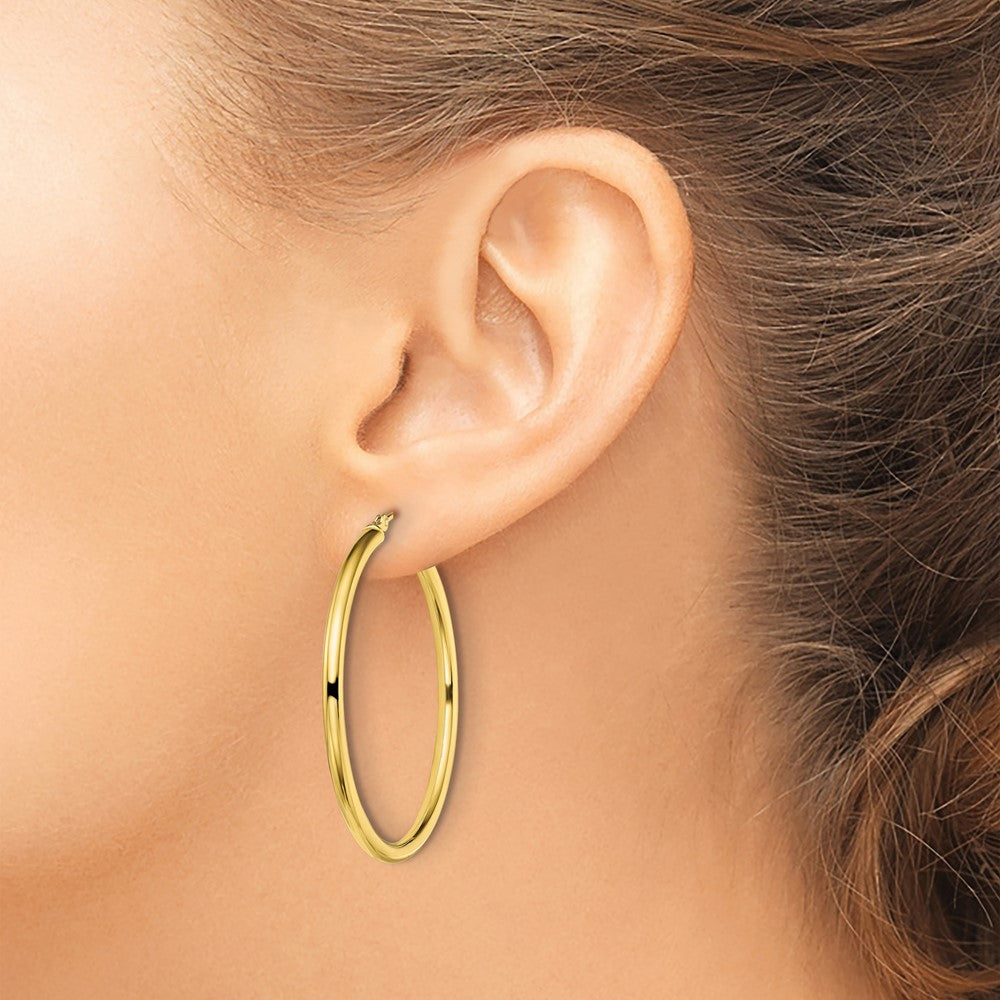 QE13159 Sterling Silver Gold-Tone Polished 2.5x40mm Hoop Earrings