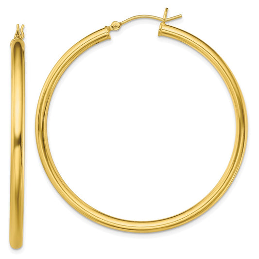QE13160 Sterling Silver Gold-Tone Polished 3x50mm Hoop Earrings