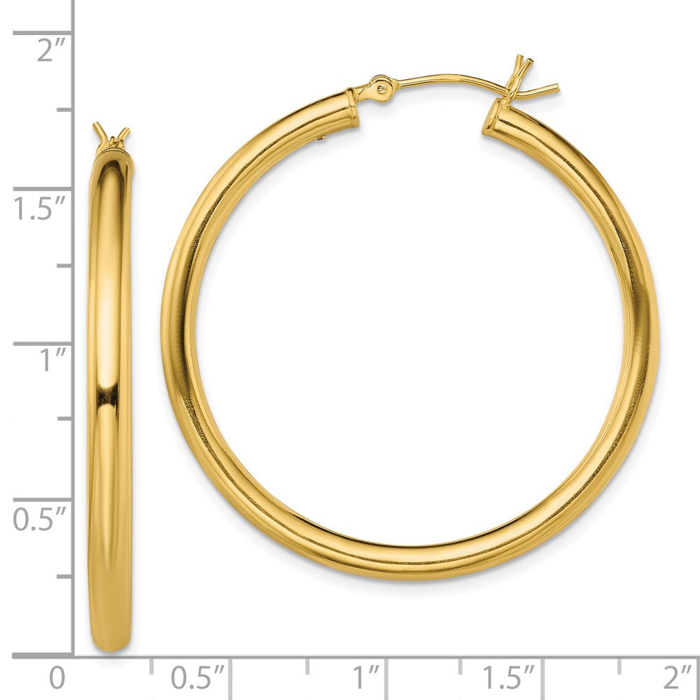 QE13161 Sterling Silver Gold-Tone Polished 3x40mm Hoop Earrings