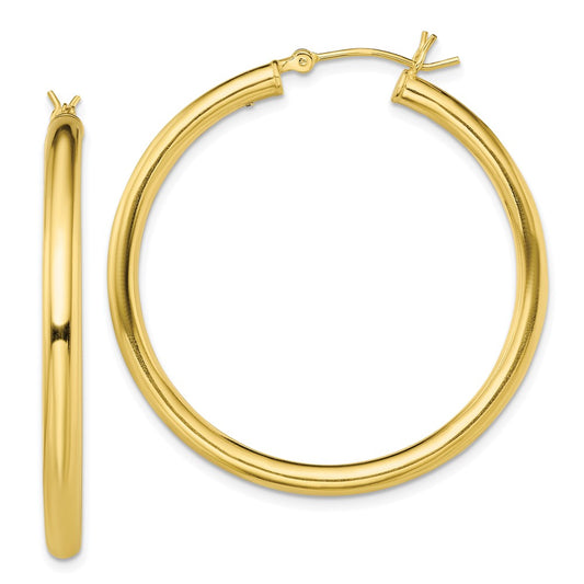 QE13161 Sterling Silver Gold-Tone Polished 3x40mm Hoop Earrings