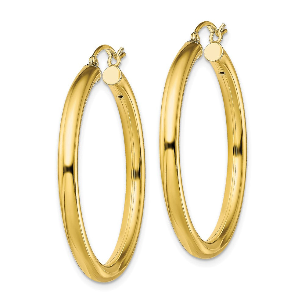 QE13162 Sterling Silver Gold-Tone Polished 3x35mm Hoop Earrings