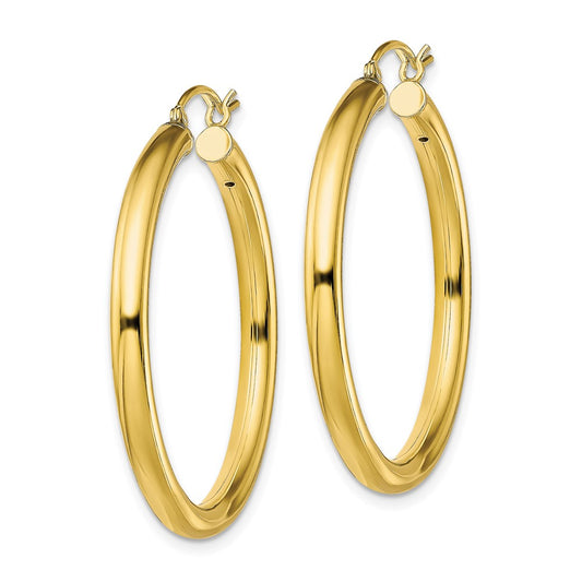 QE13162 Sterling Silver Gold-Tone Polished 3x35mm Hoop Earrings