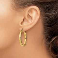 QE13162 Sterling Silver Gold-Tone Polished 3x35mm Hoop Earrings