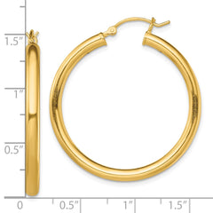 QE13162 Sterling Silver Gold-Tone Polished 3x35mm Hoop Earrings